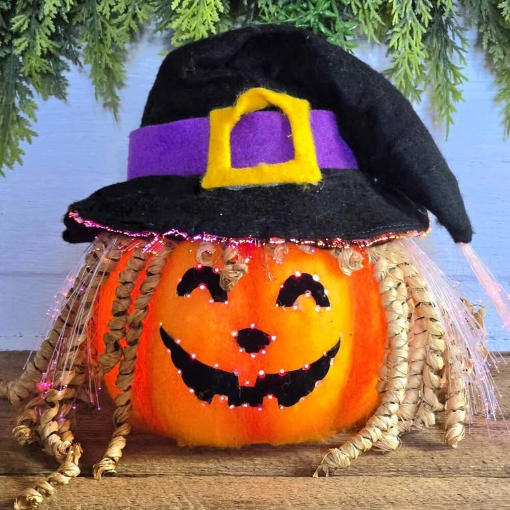 Fiber Optic Jack-o-lantern Scarecrow Light Up Halloween Pumpkin Head Decoration